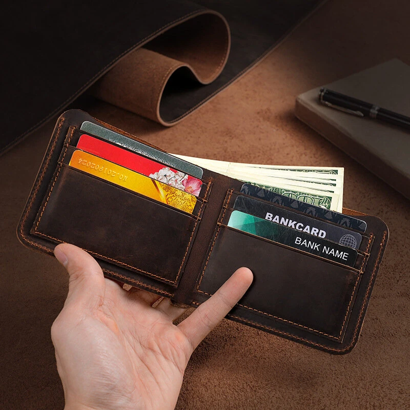 (image for) Ekphero Men's Genuine Leather Wallet Large Capacity Slim 6 Card Slots Money Clip, Lightweight Cowhide Portable ID & Credit Card Holder
